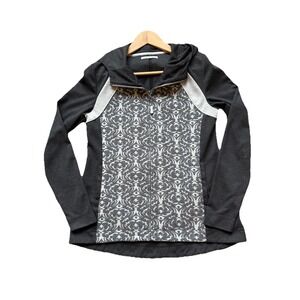 Anthropologie Pure Good Full-Zip Hooded Tara Jacquard Jacket Medium Gray Stretch